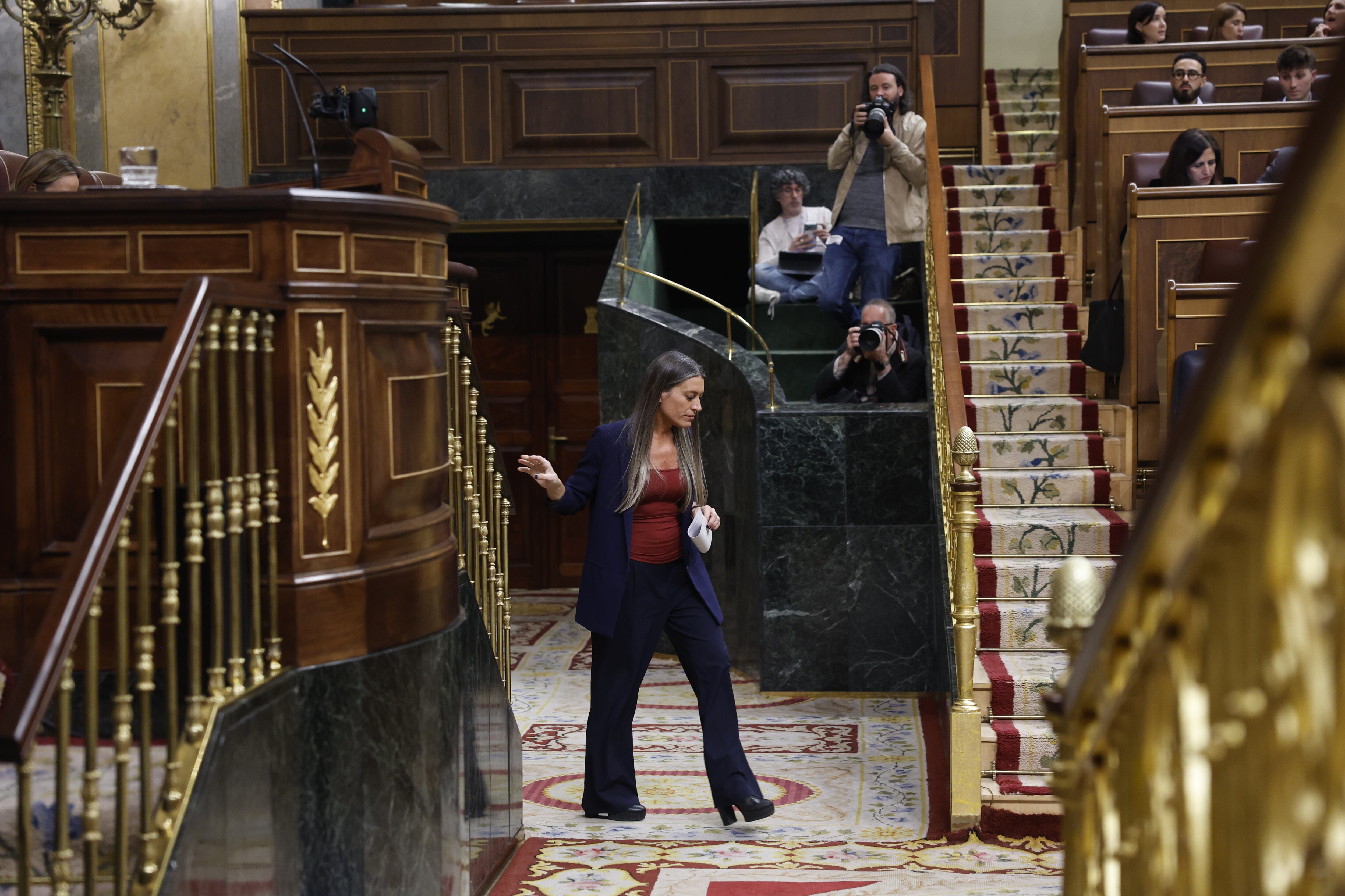 La diputada de Junts, Miriam Nogueras, tras intervenir durante el pleno del Congreso de los Diputados, este martes en Madrid. 