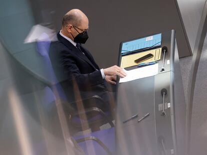 El canciller alemán, Olaf Scholz, durante la sesión de este miércoles en el Bundestag.