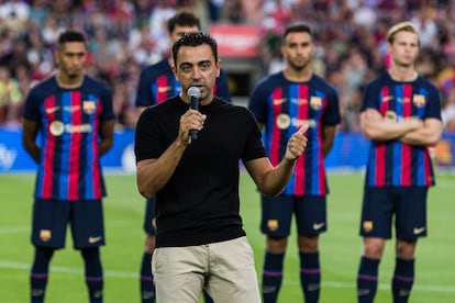 Xavi Hernández, durante la presentación del Barcelona en el Trofeo Gamper.