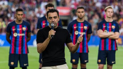 Xavi Hernández, durante la presentación del Barcelona en el Trofeo Gamper.