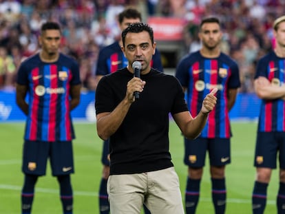 Xavi Hernández, durante la presentación del Barcelona en el Trofeo Gamper.