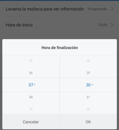 Horas pantalla Xiaomi Mi Band cambio