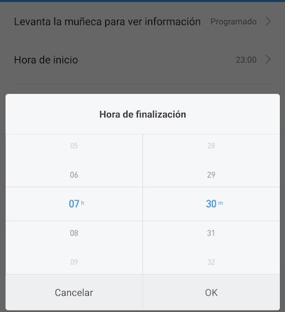 Horas pantalla Xiaomi Mi Band cambio