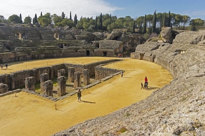 Roman city of Italica, near Santiponce, Seville Province, Andalusia, southern Spain. The amphitheatre.