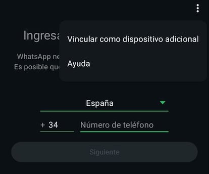 Vincular cuenta en la app WhatsApp
