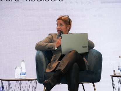 María Victoria Llorente durante el foro ‘Visión 2024: tendencias Colombia’ organizado por Prisa Media, en Bogotá, el 27 de noviembre de 2023.