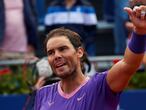 BARCELONA, 24/04/2021.- El tenista Rafael Nadal celebra su victoria tras imponerse en el partido de semifinal del Open Banc Sabadell ante el tenista español Pablo Carreño, disputado este sábado en el Real Club de Tenis de Barcelona. EFE/Alejandro García