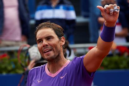 Nadal celebra su triunfo contra Carreño en Barcelona.