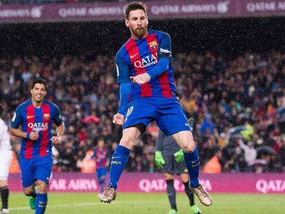 Messi celebra el segon gol del Barça davant el Sevilla.