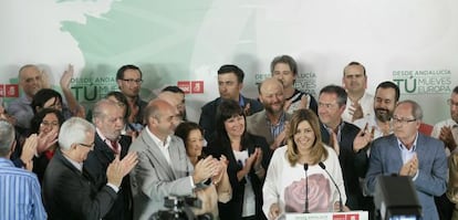 Susana D&iacute;az, este domingo tras conocer los resultados de las elecciones.