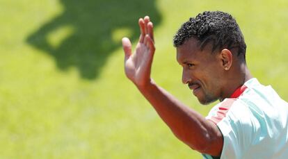 Nani, en el entrenamiento de ayer de Portugal.