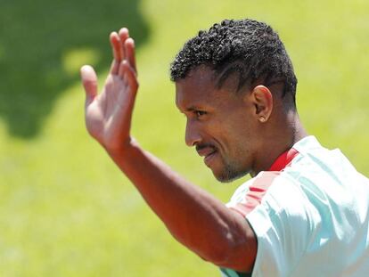 Nani, en el entrenamiento de ayer de Portugal.