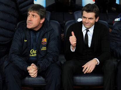 Tito Vilanova, operado hace un par de semanas por un tumor, se sienta en el banquillo azulgrana.