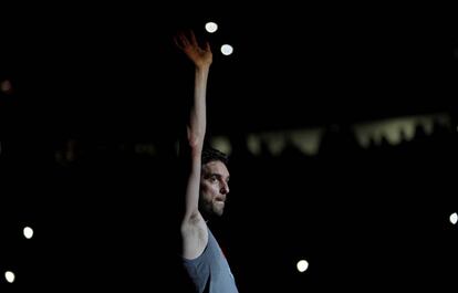 Pau Gasol durante un amistoso entre Espa&ntilde;a y Lituania el pasado julio. 