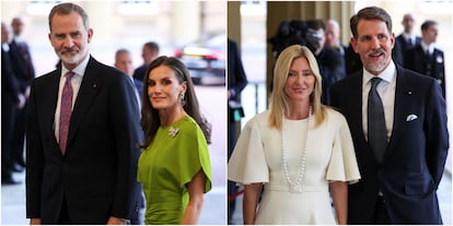 De izquierda a derecha, los reyes Felipe y Letizia y Marie-Chantal y Pablo de Grecia, este viernes en la recepción en Buckingham por la coronación de Carlos III.