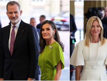 De izquierda a derecha, los reyes Felipe y Letizia y Marie-Chantal y Pablo de Grecia, este viernes en la recepción en Buckingham por la coronación de Carlos III.