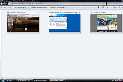 La navegación por pestañas llevada hasta sus límites. En esta imagen Internet Explorer muestra una miniatura con cada una de las ventanas del navegador que tenemos abiertas-