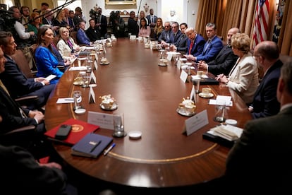 Donald Trump and his Cabinet, at their meeting on Thursday.