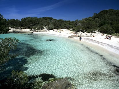 Ba&ntilde;istas en cala Turqueta, en Menorca. 