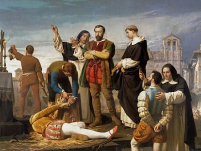 'Los comuneros Padilla, Bravo y Maldonado en el patíbulo' (1862), cuadro de Antonio Gisbert Pérez (réplica en el Museo del Prado).