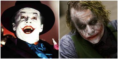 Jack Nicholson y, a la izquierda, Heath Ledger, interpretando a The Jocker en diferentes películas de 'Batman'.