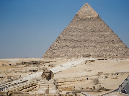 Gran Esfinge y Gran Pirámide de Guiza, en Egipto.