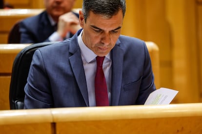 El presidente del Gobierno, Pedro Sánchez, durante la Sesión de Control del pasado 12 de marzo en el Senado.