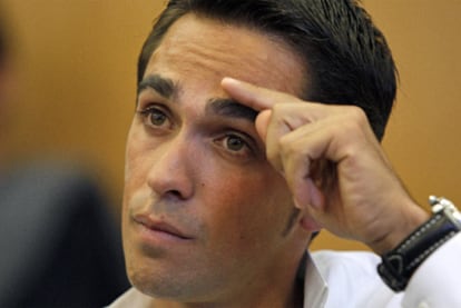Alberto Contador durante la rueda de prensa que dio en septiembre