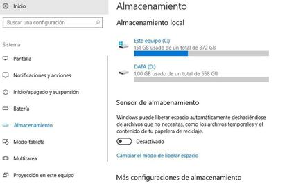 Almacenamiento Windows 10