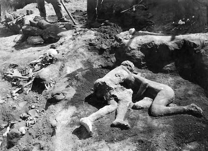 La exposición Pompeya y Europa muestra una parte significativa del archivo fotográfico del yacimiento. En este caso, se trata de una imagen de dos yesos de víctimas de la erupción.