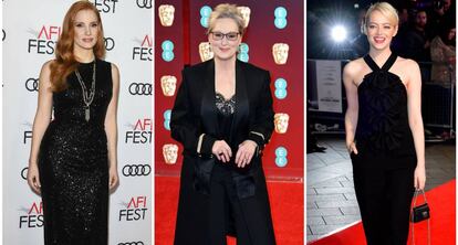 Las actrices Jessica Chastain, Meryl Streep y Emma Stone.