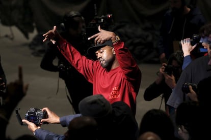 Kanye West durante a apresentação de sua coleção e do álbum 'The Life of Pablo', no New York Fashion Week.