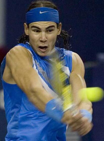 Nadal, durante su partido con Djokovic.