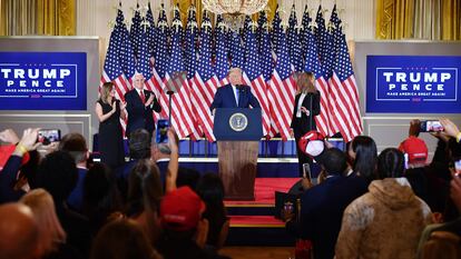 US President Donald Trump speaks during election night in the White House.