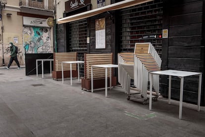 Una terraza cerrada en el centro de Valencia, este miércoles.
