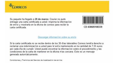 'Pantallazo' del correo infectado del ataque informático de hoy.