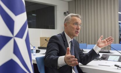 El secretario general de la OTAN, Jens Stoltenberg, durante la entrevista este martes en Bruselas. 