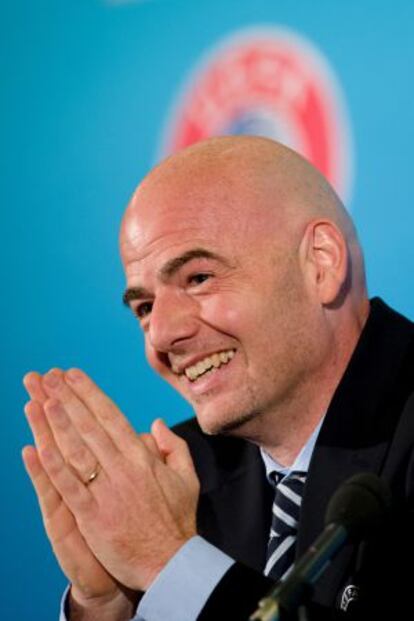 Infantino, durante una rueda de prensa de la UEFA.