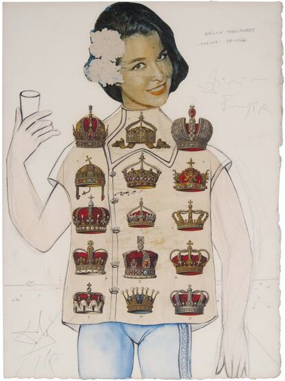 'Dalinienne Empire', diseño para un vestido de coctail de verano; uno de los diseños de moda de Dalí para la temporada de 1965.