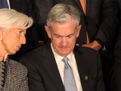 Jerome Powell, presidente de la Fed, y Christine Lagarde, cuando aún era directora gerente del FMI, en un encuentro del G20 en Buenos Aires en 2018. 