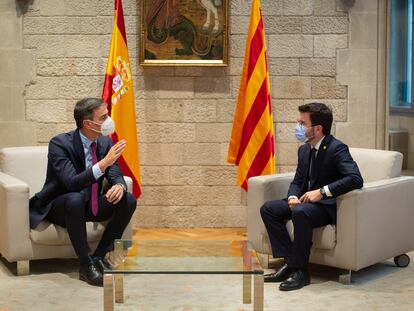 Pedro Sánchez y Pere Aragonès en el Palau de la Generalitat, esta semana.