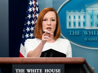 La portavoz de la Casa Blanca, Jen Psaki, durante la rueda de prensa de este lunes.