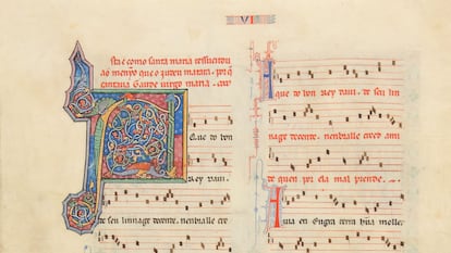 Detalle del manuscrito iluminado de 'Cantigas de Santamaría' (ca. 1280-1284).