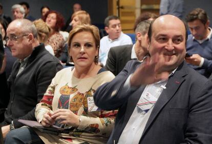 Andoni Ortuzar, en una asamblea nacional del PNV en Sabin Etxea.  