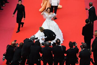 La actriz estadounidense Michelle Rodriguez a su llegada a la alfombra roja de 'Érase una vez...en Hollywood'. 