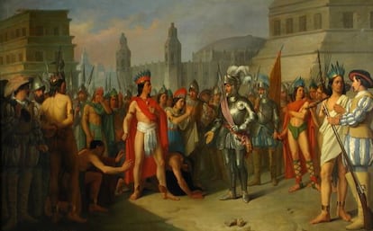 Apresamiento del &uacute;ltimo emperador de M&eacute;xico por las tropas de Hern&aacute;n Cort&eacute;s, en el Museo del Prado.