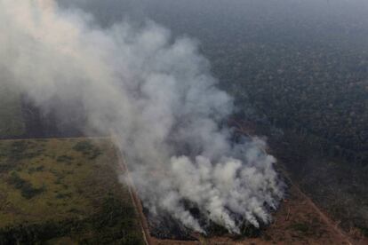 Colunas de fumaça cerca de Porto Velho, no Estado brasileiro de Rondonia, o 21 de agosto.