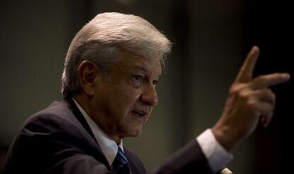 L&oacute;pez Obrador, en su conferencia de prensa de este lunes. 