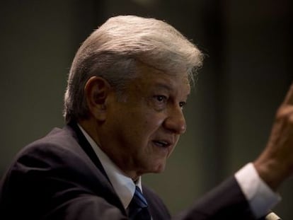 L&oacute;pez Obrador, en su conferencia de prensa de este lunes. 