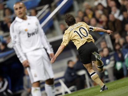 Del Piero, del Juventus, celebra su primer gol durante el partido de la cuarta jornada del grupo H de la liguilla de la Liga de Campeones, Real Madrid 0- Juventus 2, en 2008.